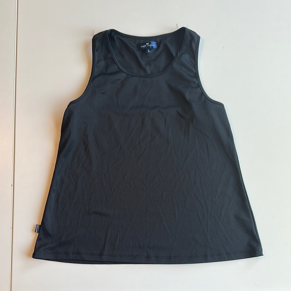 Simply Southern Black Tank Top w/ Scalloped detail and open back - W size L